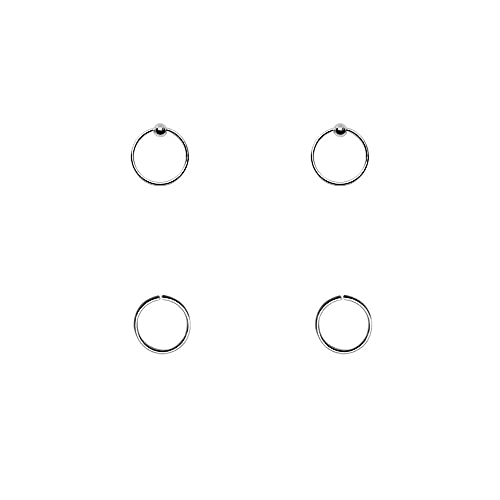 4 aros nariz finos, plata de ley 925, 7mm diámetro interior, 0,6mm grosor, 2 aros lisos sin cierre mas 2 aros con bola de cierre.