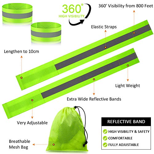 4 Bandas Reflectantes Bandas de Reflector de Alta Visibilidad Pulsera de Cinta de Correa Reflectante Tren de Rodaje Reflectante para Mujer Hombre Correr Ciclismo Caminar Brazo Muñeca Tobillo Pierna