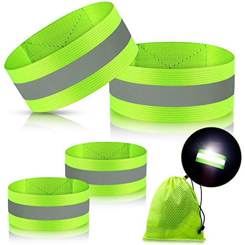4 Bandas Reflectantes Bandas de Reflector de Alta Visibilidad Pulsera de Cinta de Correa Reflectante Tren de Rodaje Reflectante para Mujer Hombre Correr Ciclismo Caminar Brazo Muñeca Tobillo Pierna