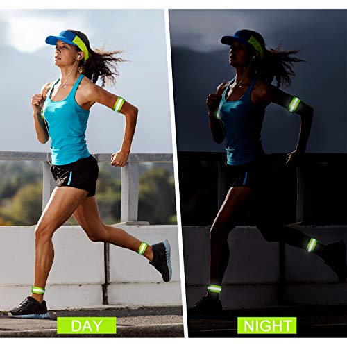 4 Bandas Reflectantes Bandas de Reflector de Alta Visibilidad Pulsera de Cinta de Correa Reflectante Tren de Rodaje Reflectante para Mujer Hombre Correr Ciclismo Caminar Brazo Muñeca Tobillo Pierna