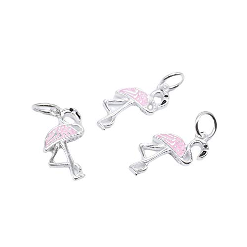 4 encantos de grúa rosa de plata de ley con esmalte, pequeña grúa, encanto de animales, encanto de grúa de plata 925, encanto de pulsera, encanto de collar