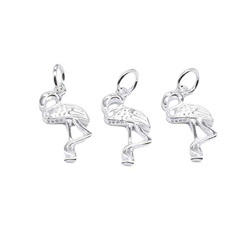 4 encantos de grúa rosa de plata de ley con esmalte, pequeña grúa, encanto de animales, encanto de grúa de plata 925, encanto de pulsera, encanto de collar