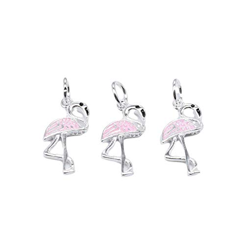 4 encantos de grúa rosa de plata de ley con esmalte, pequeña grúa, encanto de animales, encanto de grúa de plata 925, encanto de pulsera, encanto de collar