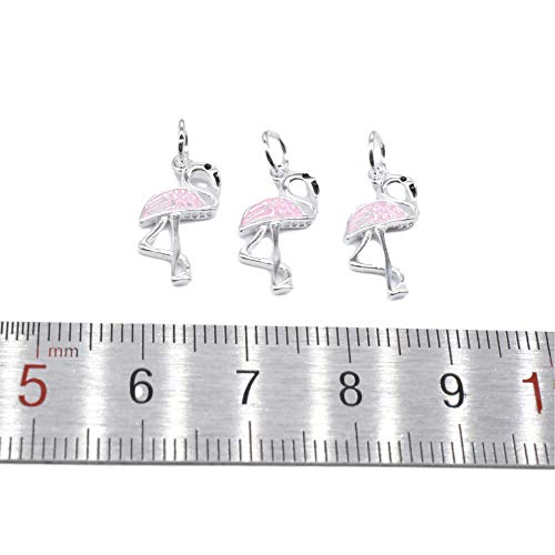 4 encantos de grúa rosa de plata de ley con esmalte, pequeña grúa, encanto de animales, encanto de grúa de plata 925, encanto de pulsera, encanto de collar