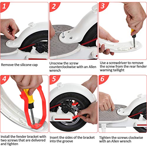 4 Piezas Accesorio de Repuesto de Scooter Incluye Soporte de Guardabarros Trasero de Guardabarros y 3 Piezas Amortiguadores de Vibraciones de Goma para Xiaomi M365/ M365 Scooter Profesional (Rojo)