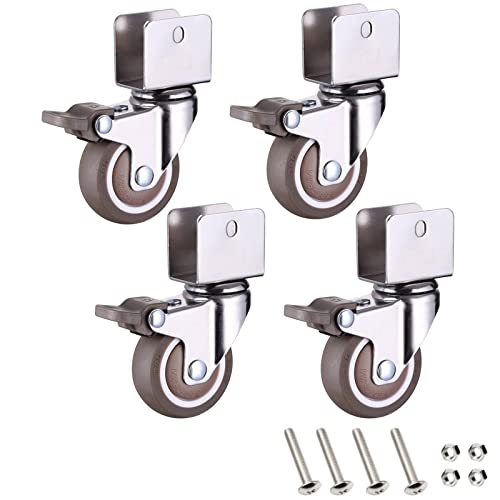 4 ruedas para muebles con soporte en forma de U, con tornillos para ruedas de servicio pesado Ruedas giratorias Ruedas de goma, para pisos duros/parquet/o piso de piedra (25mm / 1in)…