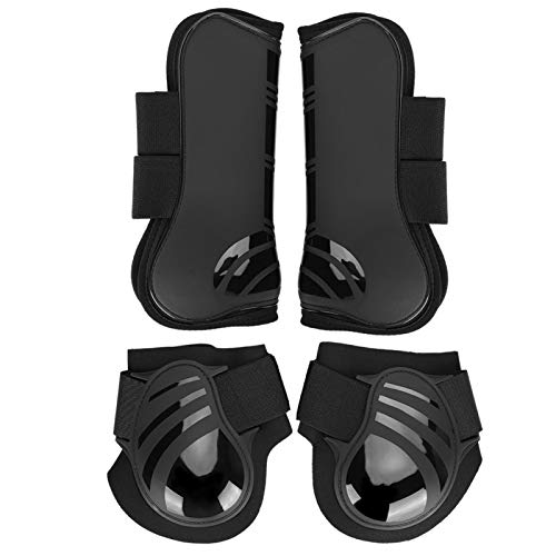 4 Uds Protector de pierna de caballo elástico botas de pierna trasera delantera de caballo botas de montar a caballo tendón Fetlock botas Pony protección de pierna con absorción de impactos(M-negro)