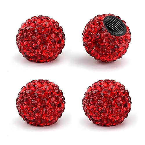 4CPS Bling Bling Tapones Valvula Coche,MoreChioce Válvula de Neumático de Rueda de Automóvil Universal Tapón de Válvula a Prueba de Polvo Decoración de Cubo Derueda Externa de Automóvil,Rojo
