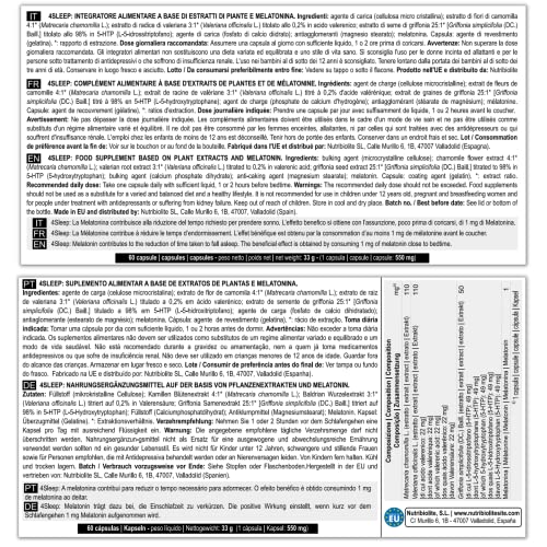 4Sleep – Complejo de 5-HTP con Melatonina, Valeriana y Manzanilla. Mejora el sueño y el descanso, y reduce el estrés
