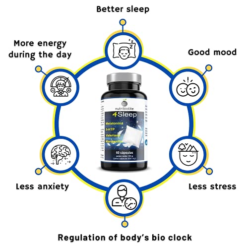 4Sleep – Complejo de 5-HTP con Melatonina, Valeriana y Manzanilla. Mejora el sueño y el descanso, y reduce el estrés