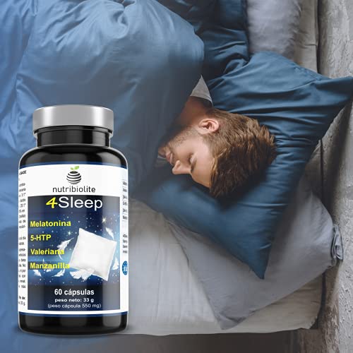 4Sleep – Complejo de 5-HTP con Melatonina, Valeriana y Manzanilla. Mejora el sueño y el descanso, y reduce el estrés