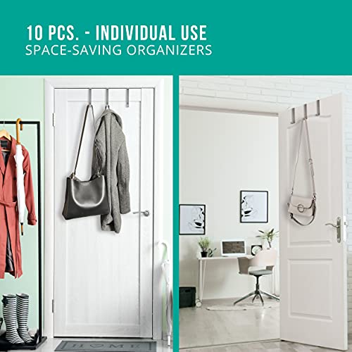 4smile Gancho Puerta - juego de 10, acero inoxidable - Ganchos Puerta con almohadillas adhesivas como protección de la superficie - Perchero Puerta estable – Colgador Puerta Bano reversible