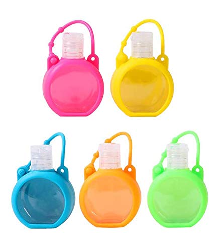 5 Botes dispensadores de Gel 30ml, pequeños, Recargables, Ideales para Colgar en Tus Prendas y Llevar en Tus Viajes. (Circular Liso)
