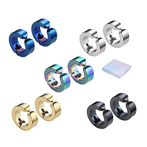 5 Pares Pendientes de Acero Inoxidable de la Oreja Sin Perforación Aros Plata de Orejas Aretes Clip de Oreja Falsos Oreja Mujer Cartilago Hombre Aro Sin Agujero Oreja Piercing Pendiente Negro Dorado