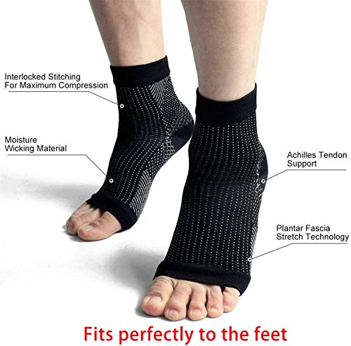 5 piezas Vita-Wear Calcetines magnéticos de soporte para pies con infusión de cobre, fascitis plantar para tobillo, calcetines antifatiga de compresión para mangas de pie (negro, S/M)