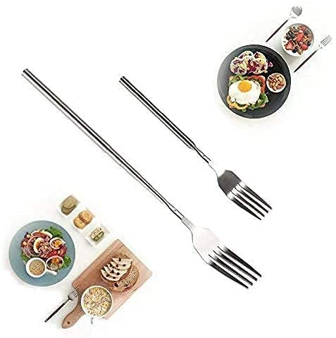 5 tenedores extensibles, tenedores telescópicos de acero inoxidable, extensibles de 8.7 a 25.5 pulgadas de postre con mango largo, tenedores telescópicos para tostar, cena, fruta, postre y cubiertos