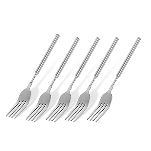 5 tenedores extensibles, tenedores telescópicos de acero inoxidable, extensibles de 8.7 a 25.5 pulgadas de postre con mango largo, tenedores telescópicos para tostar, cena, fruta, postre y cubiertos