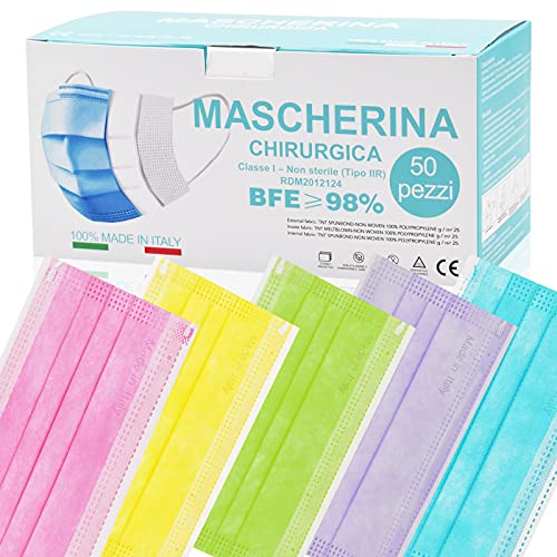 50 Mascarilla Adultos, Mascarillas de Color BFE ≥98%, Mascarillas_Homologadas_3 Capas De Tipo IIR Con Certificado CE, Mascarillas_Alta Eficiencia Filtración (Multicolor M16)