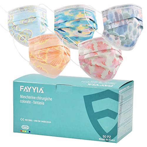 50 Mascarilla Quirurgicas Adultos, Mascarillas de Color MADE IN ITALY, Mascarillas Homologadas 3 Capas De Tipo IIR Con Certificado CE BFE≥98%, Mascarillas Higienicas Alta Eficiencia Filtración