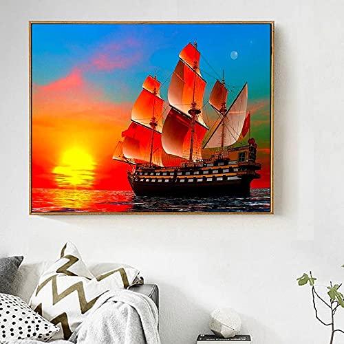 5D DIY diamante pintura punto de cruz paisaje bordado de diamantes barco imagen de diamantes de imitación hogar pintura de diamantes A7 30x40cm
