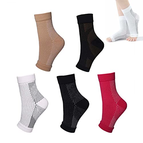 通用 5PCS Calcetines de compresión para el Tobillo: una Manga para el pie sin Dedos, Mangas para el pie de compresión con Soporte para el Arco y el Tobillo, Calcetines para Fascitis