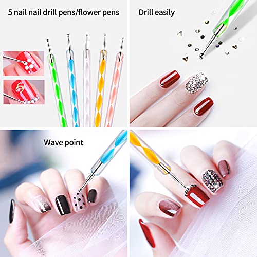 5Psc Pintura Pening Detailing Pen, Pluma de Uñas,Kit de Manicura decorar uñas decoración,Nail Art Design Pintura Pening Kit profesional