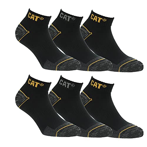 6 Pares calcetines bajos CAT Caterpillar, para hombre, reforzados en el talón y la punta, excelente calidad de Algodón (Negro, 43-46)