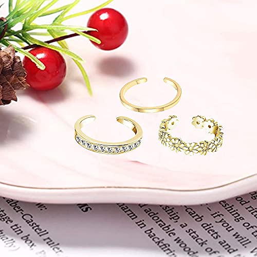 6 Piezas Anillo de Nudillos, Ajustable Anillo de Dedo, Anillos Abiertos del Pie, Anillos Abiertos del Dedo, Anillo de Cola, Meñique Anillo, Apilable, para Mujeres Niñas (Dorado)