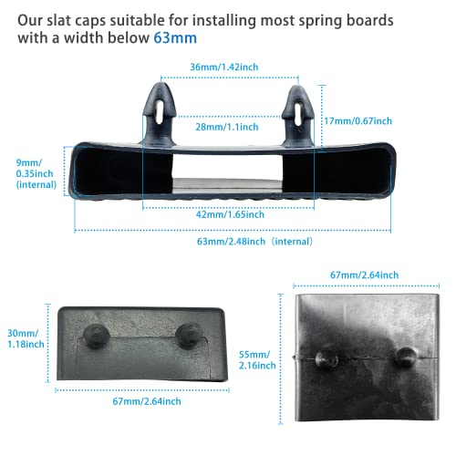 6 soportes para tapas de somier para somier (63 mm x 9 mm), 12 soportes laterales para listones de cama de plástico de repuesto, para camas individuales y dobles, accesorios de conector (negro)