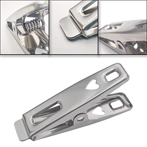60 Pinzas de Acero Inoxidable para Ropa，con Férula Extendida para Apretarla，Pinza Metálica Multifuncional Ideal para Secar Ropa y Sellar Alimentos