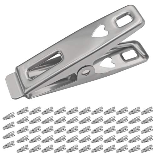 60 Pinzas de Acero Inoxidable para Ropa，con Férula Extendida para Apretarla，Pinza Metálica Multifuncional Ideal para Secar Ropa y Sellar Alimentos