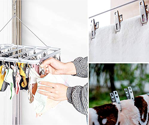 60 Pinzas de Acero Inoxidable para Ropa，con Férula Extendida para Apretarla，Pinza Metálica Multifuncional Ideal para Secar Ropa y Sellar Alimentos
