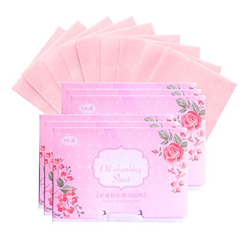 600 piezas de hojas absorbentes de aceite Telas de papel secante de aceite de lino Telas de papel secante de película natural facial Maquillaje de ropa de cama Espinilla Cuidado de la piel grasa Rosa