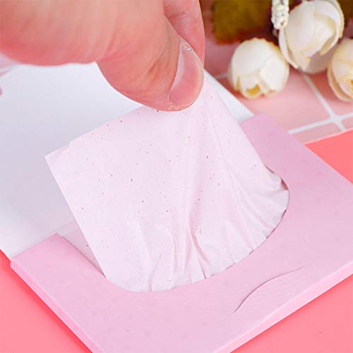 600 piezas de hojas absorbentes de aceite Telas de papel secante de aceite de lino Telas de papel secante de película natural facial Maquillaje de ropa de cama Espinilla Cuidado de la piel grasa Rosa