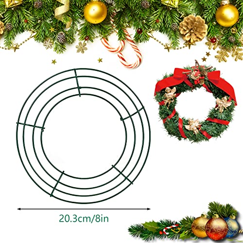 6Piezas Marcos de Corona de Metal 8 Pulgada Marco de Alambre de Corona Anillas de Guirnalda de Flores de Metal Marco de Corona de Navidad para Decoración de Año Nuevo Día de San Valentín(Verde Oscuro)