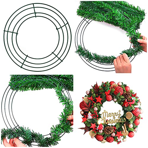 6Piezas Marcos de Corona de Metal 8 Pulgada Marco de Alambre de Corona Anillas de Guirnalda de Flores de Metal Marco de Corona de Navidad para Decoración de Año Nuevo Día de San Valentín(Verde Oscuro)