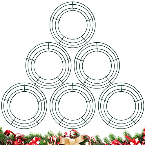 6Piezas Marcos de Corona de Metal 8 Pulgada Marco de Alambre de Corona Anillas de Guirnalda de Flores de Metal Marco de Corona de Navidad para Decoración de Año Nuevo Día de San Valentín(Verde Oscuro)