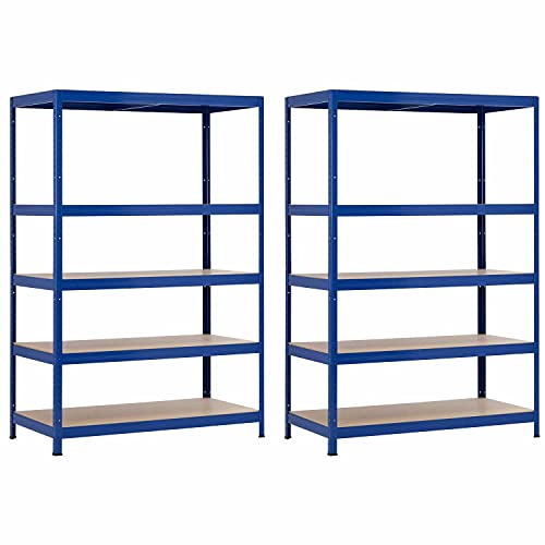 7H SEVEN HOUSE Pack 2 Estanterías Modulares Azul con 5 Baldas Ajustables 180x120x60cm 1250Kg 7house