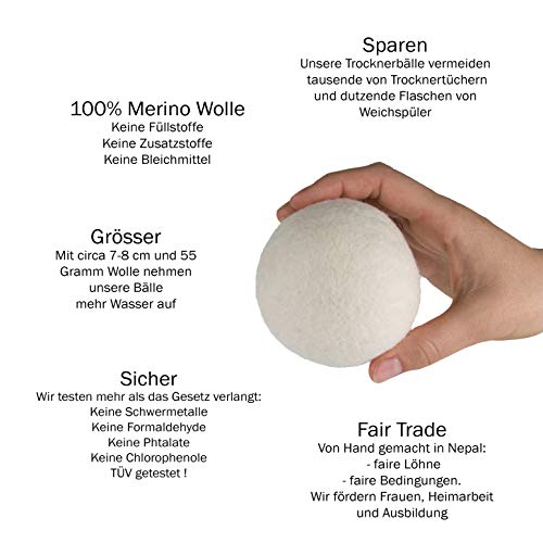 8-Natur - Bolas secadora extragrandes XXL, bolas para secadora de lana naturales - pelotas de lana para secar ropa, hechas de lana merino 100 % pura