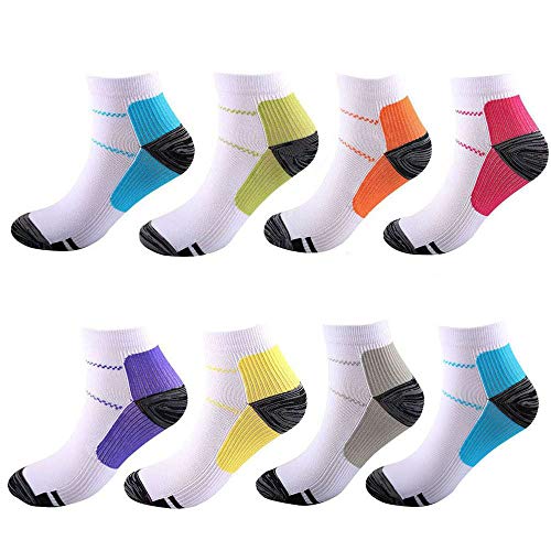 8 pares de calcetines de compresión para pies de 15 a 20 mmHg para mujeres y hombres,Fascitis al plantares,soporte de corte atlético y médico para vuelo,viajes,correr,gimnasio,enfermeras