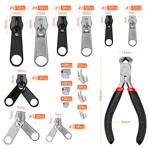 85 Piezas Cremallera Reparación de Cremallera Juego de reparación de Cremallera de Repuesto Kit Reemplazo de Cremallera Cremallera Instale los Alicates