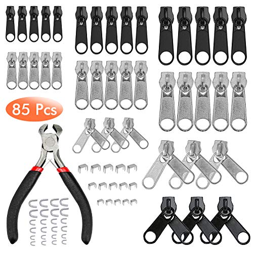 85 Piezas Cremallera Reparación de Cremallera Juego de reparación de Cremallera de Repuesto Kit Reemplazo de Cremallera Cremallera Instale los Alicates