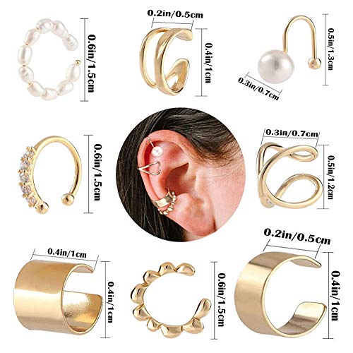 8pcs,Cartílago Clip,Cartílago sin Agujero Ear Cuff,Acero Inoxidable Manguito de la Oreja,Clips de Oreja Puño,Oreja Piercing Falsos Oreja