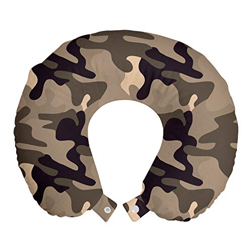 ABAKUHAUS Camo Cojín de Viaje para Soporte de Cuello, La Tierra entona el Camuflaje, Cómoda y Práctica Funda Removible Lavable, 30x30 cm, Gris Pardo Oscuro Tan