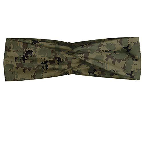 ABAKUHAUS Diadame Camuflaje, Banda Elástica y Suave para Mujer para Deportes y Uso Diario Diseño Digital Pixel Repitiendo el modelo de Camo, Ejército gris pardo oscuro Verde