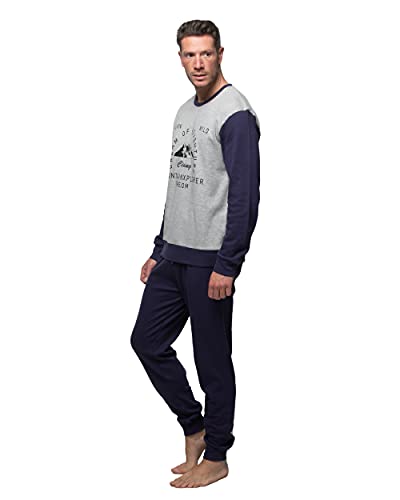 Abanderado Nightwear Men Juego de Pijama, Gris Jaspeado Estampado, L para Hombre