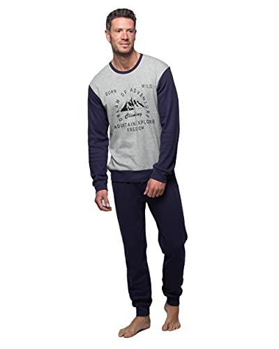 Abanderado Nightwear Men Juego de Pijama, Gris Jaspeado Estampado, L para Hombre
