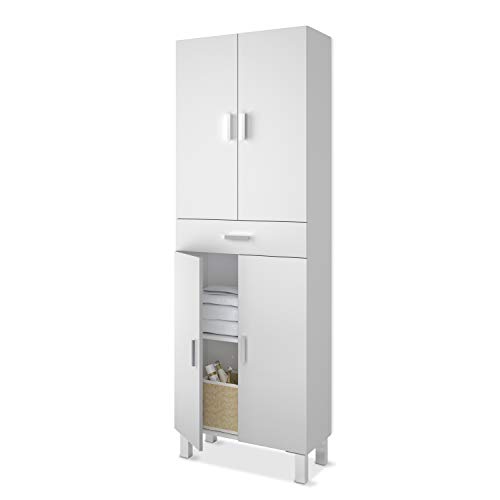 Abitti Mueble de baño o Aseo con Dos Puertas Superiores e Inferiores separadas por un cajón Color Blanco brillo182x60x29cm