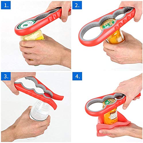 Abridor de Tarros,2 PCS Abridor de Frascos y Abrebotellas Multifunción Abridor de Botellas Giratoria para Manos Débiles Abrelatas Personas Mayores Artritis Abuelos Regalos 4 en 1 + 5 en 1