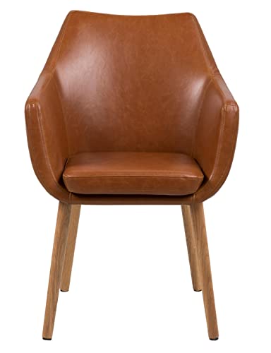 AC Design Furniture Lore - Silla con brazos (revestimiento de piel artificial, patas de roble), Marrón